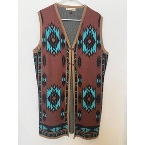 Peruvian Perfection Baby Alpaca Southwestern Longline Vest XL Brown Turquoise